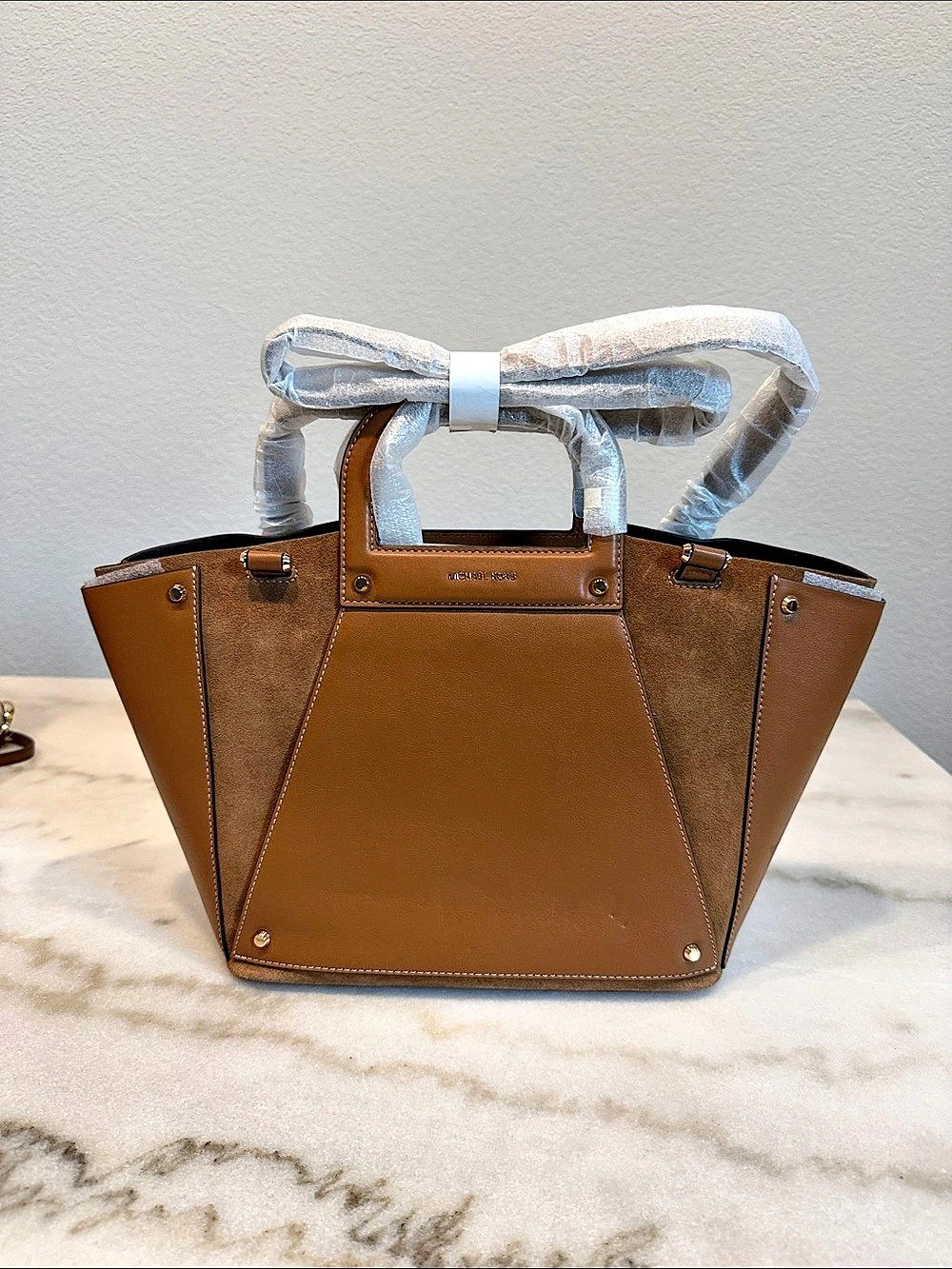 NWT Michael Kors Clara Leather & Suede Winged Tote Bag – Luggage Tan